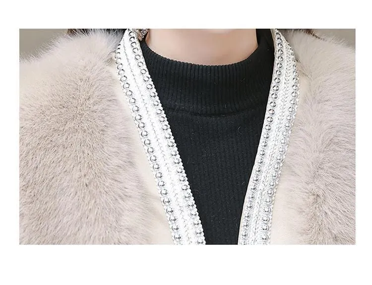 Fashion Slim White Furry Jacket Women 2023 Autumn Winter Thick Warm Faux Leather Fur Coat M B-33531