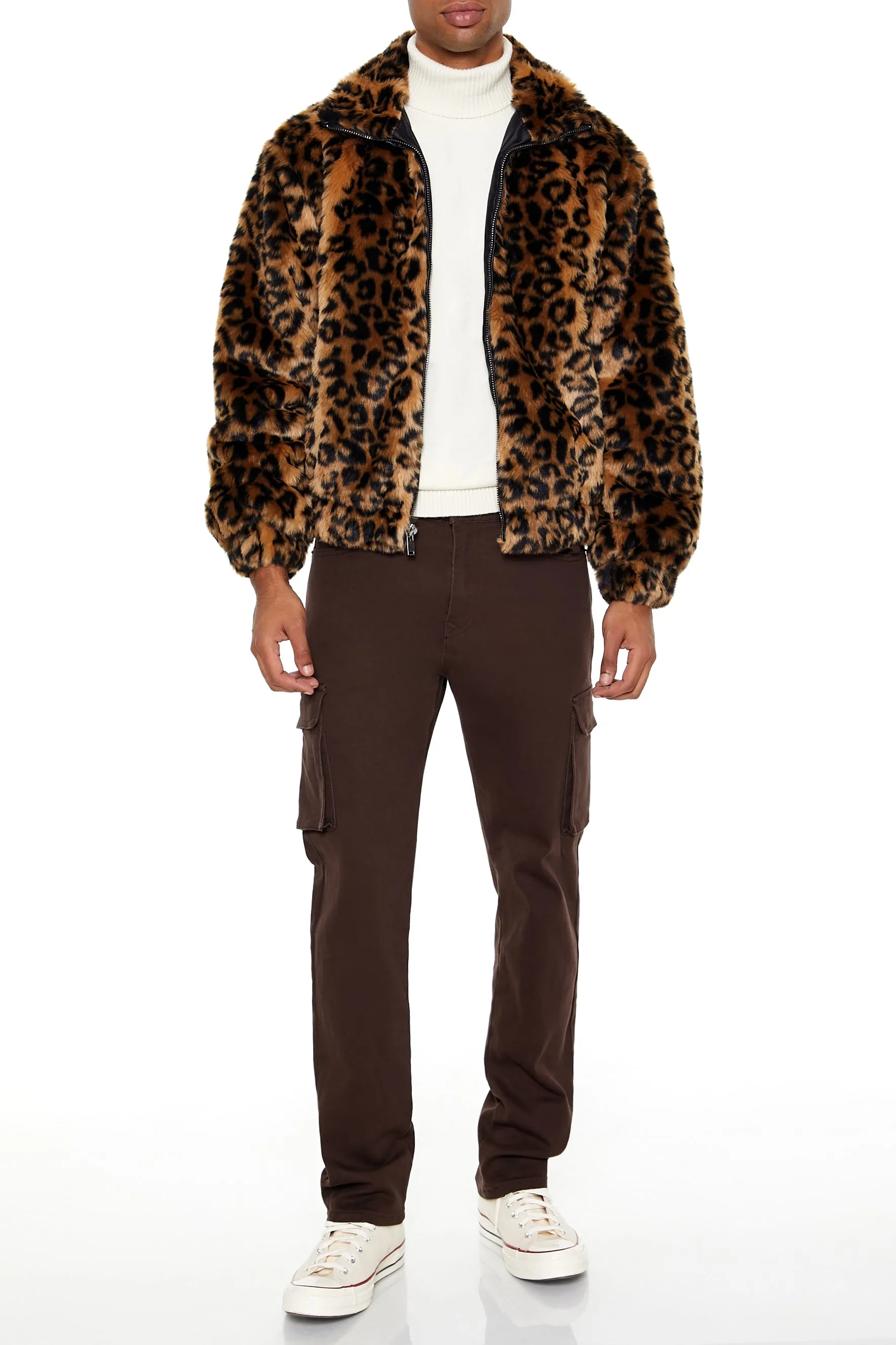 Faux Fur Leopard Zip-Up Coat