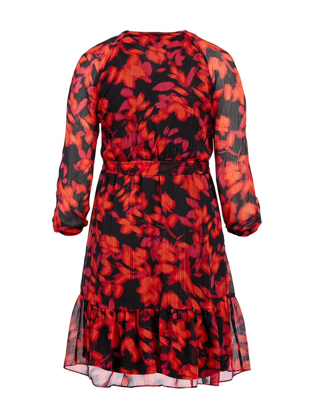 Floral Faux Wrap Ruffle Dress