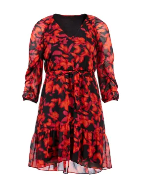 Floral Faux Wrap Ruffle Dress