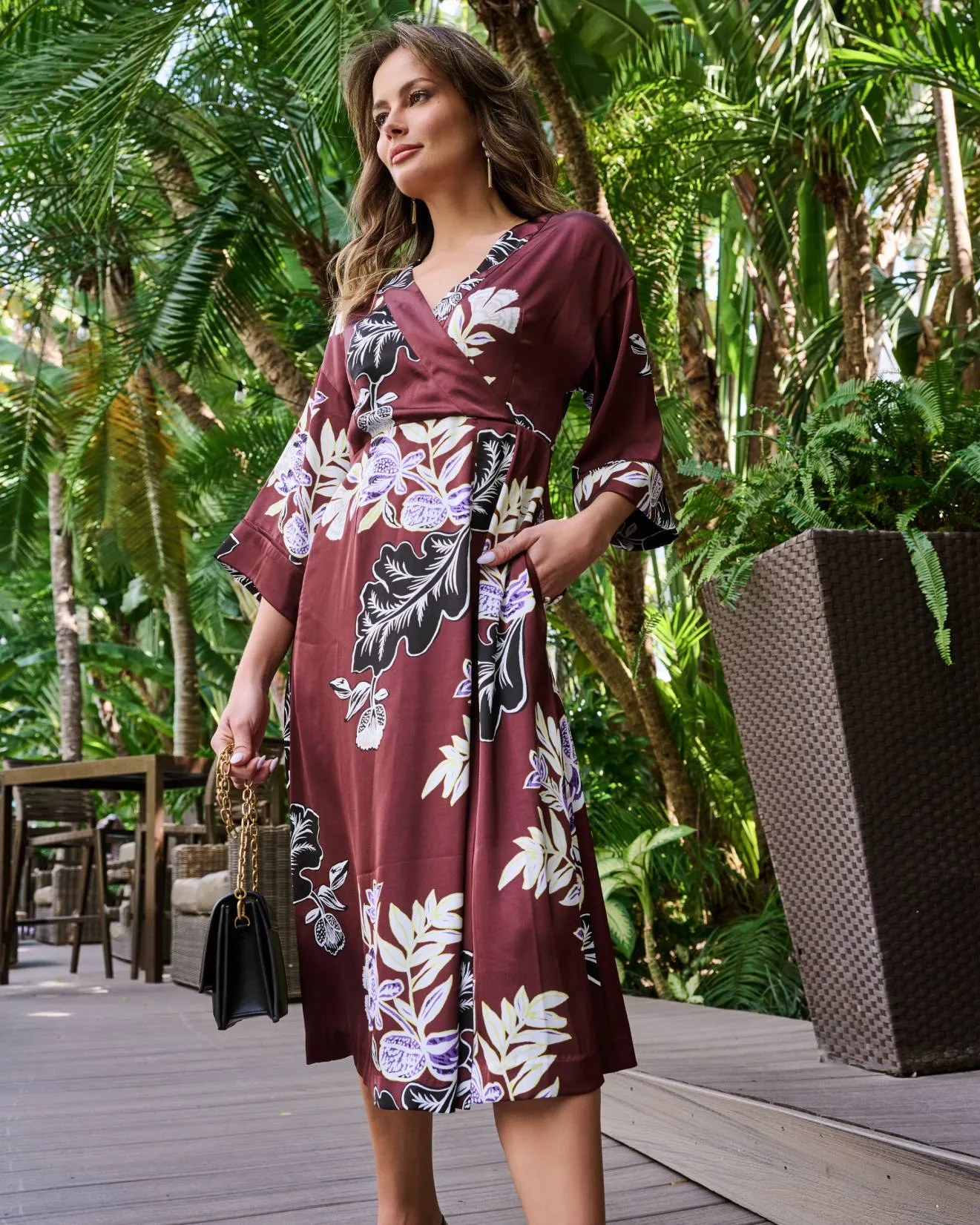 Floral Print Faux Wrap Midi Dress