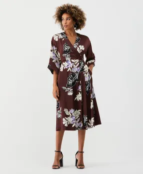 Floral Print Faux Wrap Midi Dress