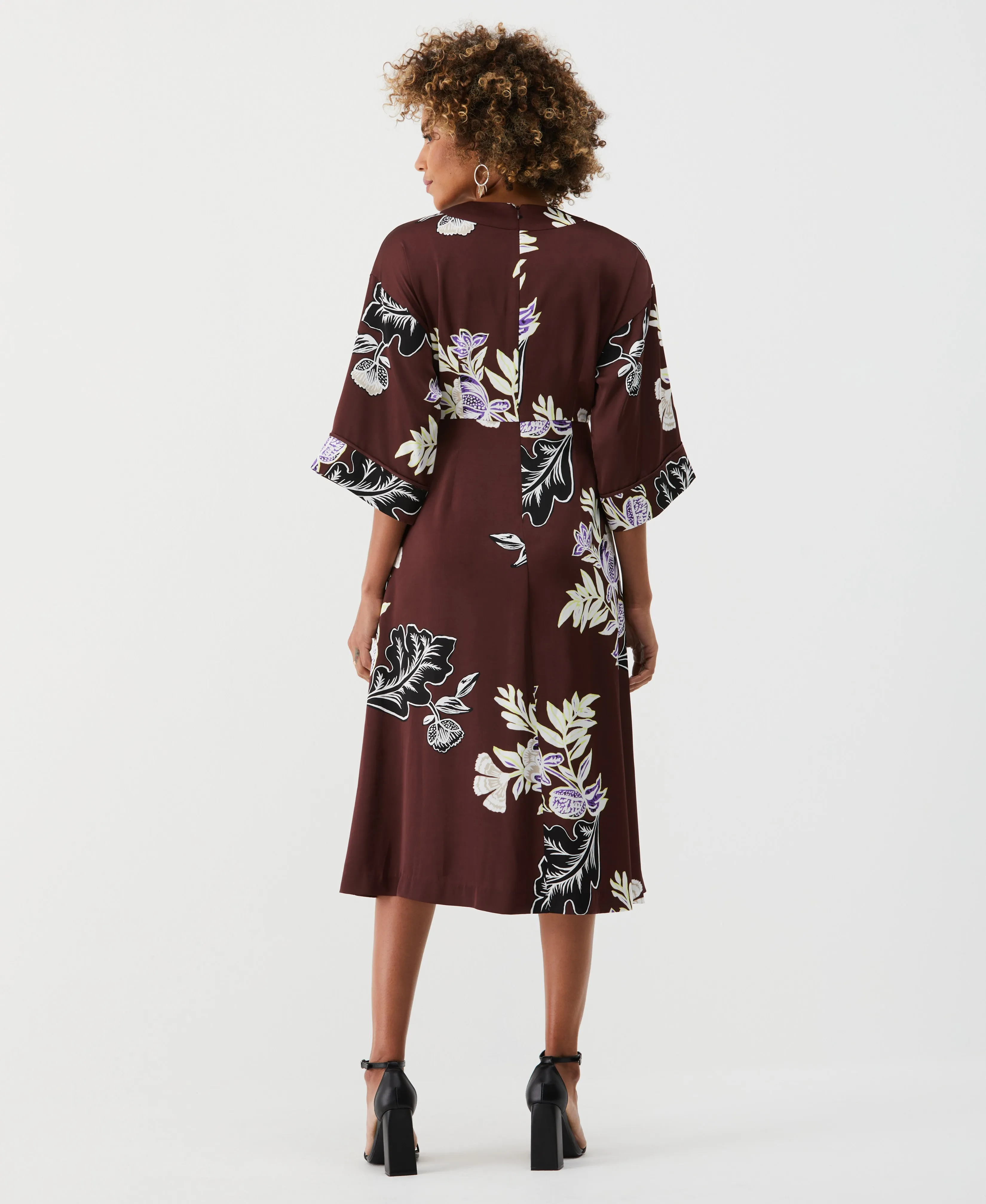 Floral Print Faux Wrap Midi Dress