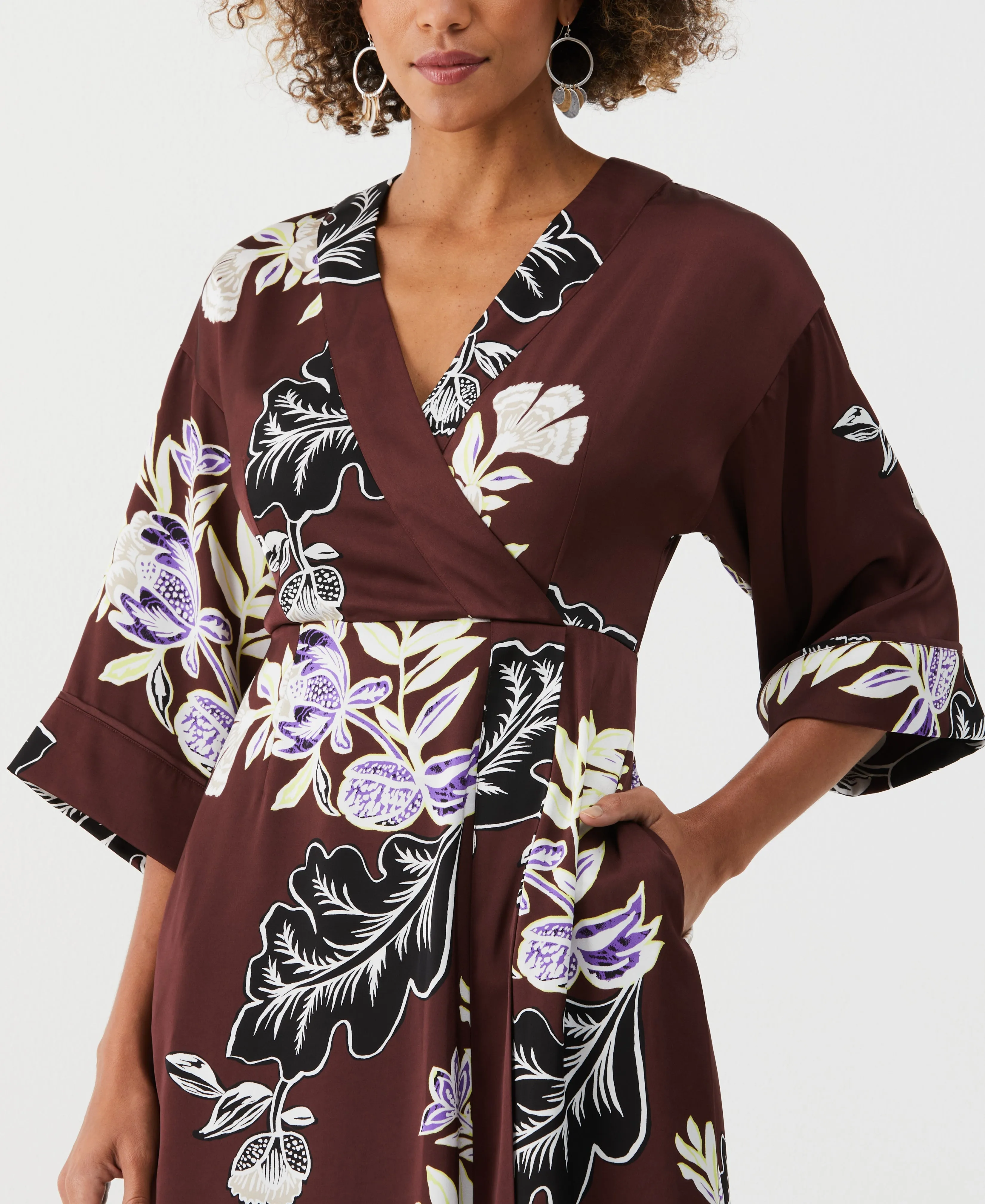 Floral Print Faux Wrap Midi Dress