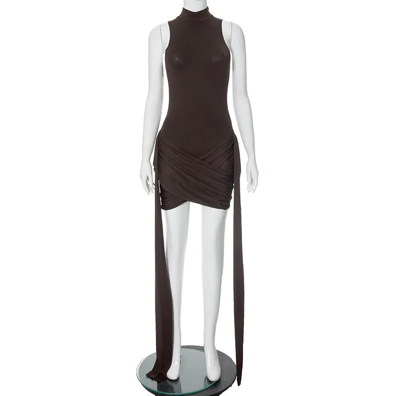 Flytonn-Christmas Outfits New Year's Eve Dress Night Out Club Dresses cute winter outfits Esme High Neck Ruched Wrap Dress