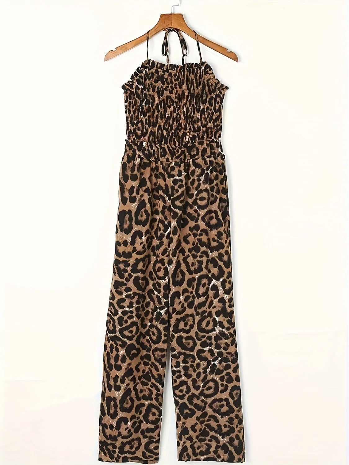 Full Size Leopard Halter Neck Jumpsuit