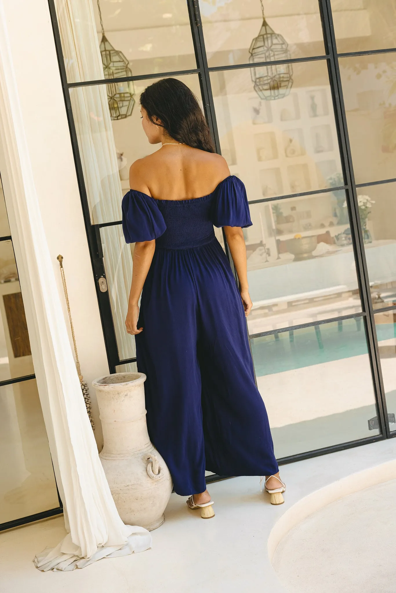 Giselle Navy Blue Puff Sleeve Jumpsuit