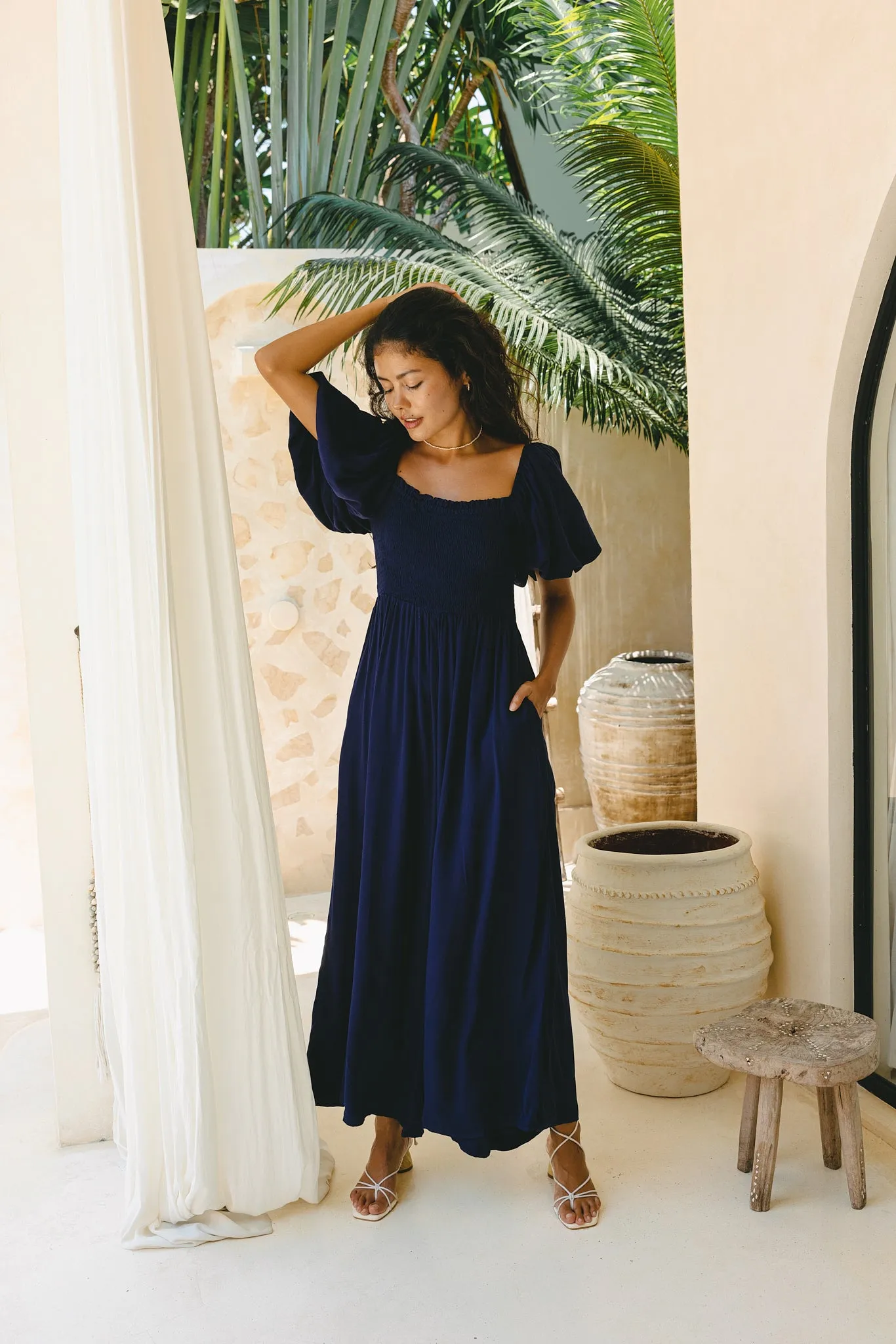 Giselle Navy Blue Puff Sleeve Jumpsuit