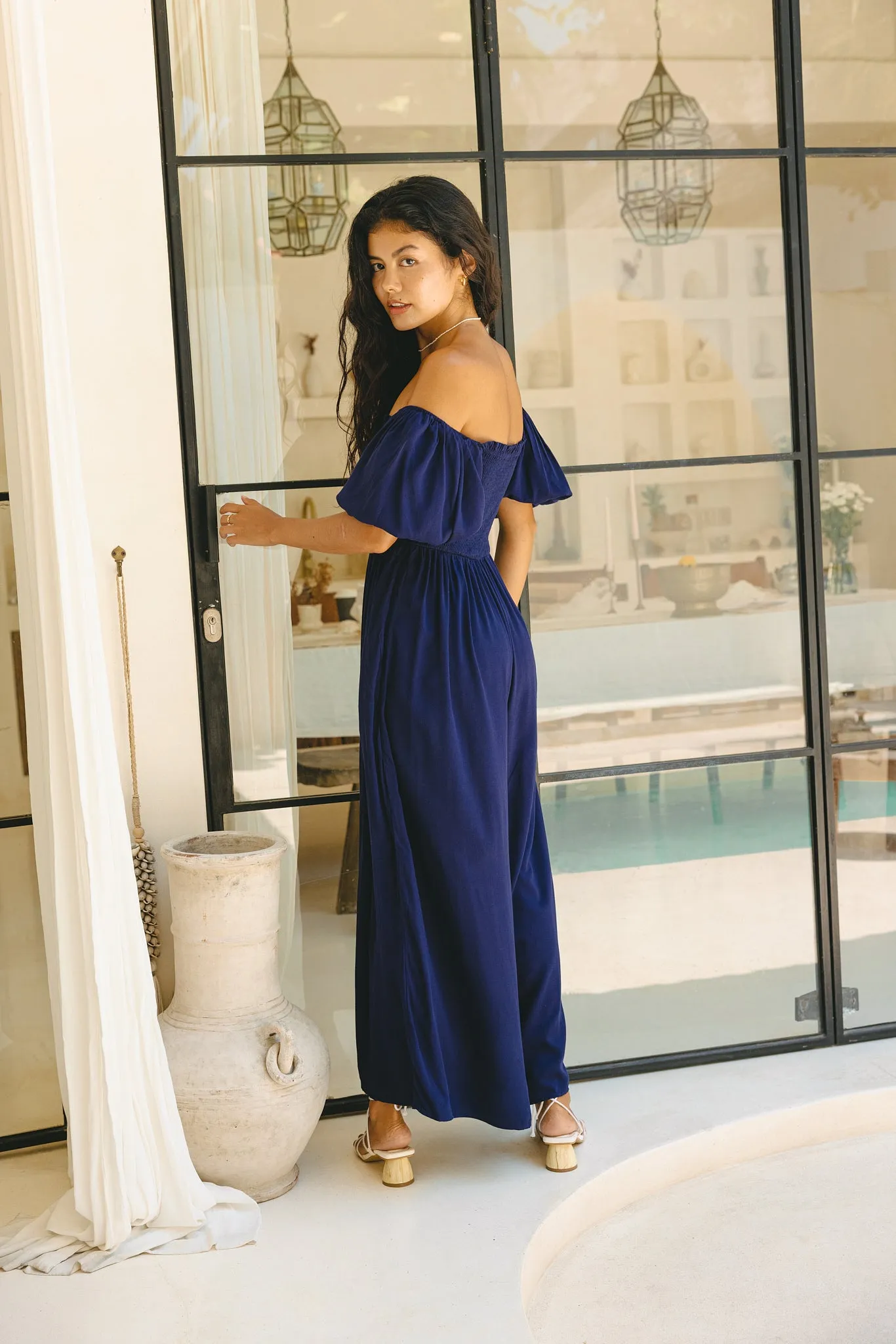 Giselle Navy Blue Puff Sleeve Jumpsuit