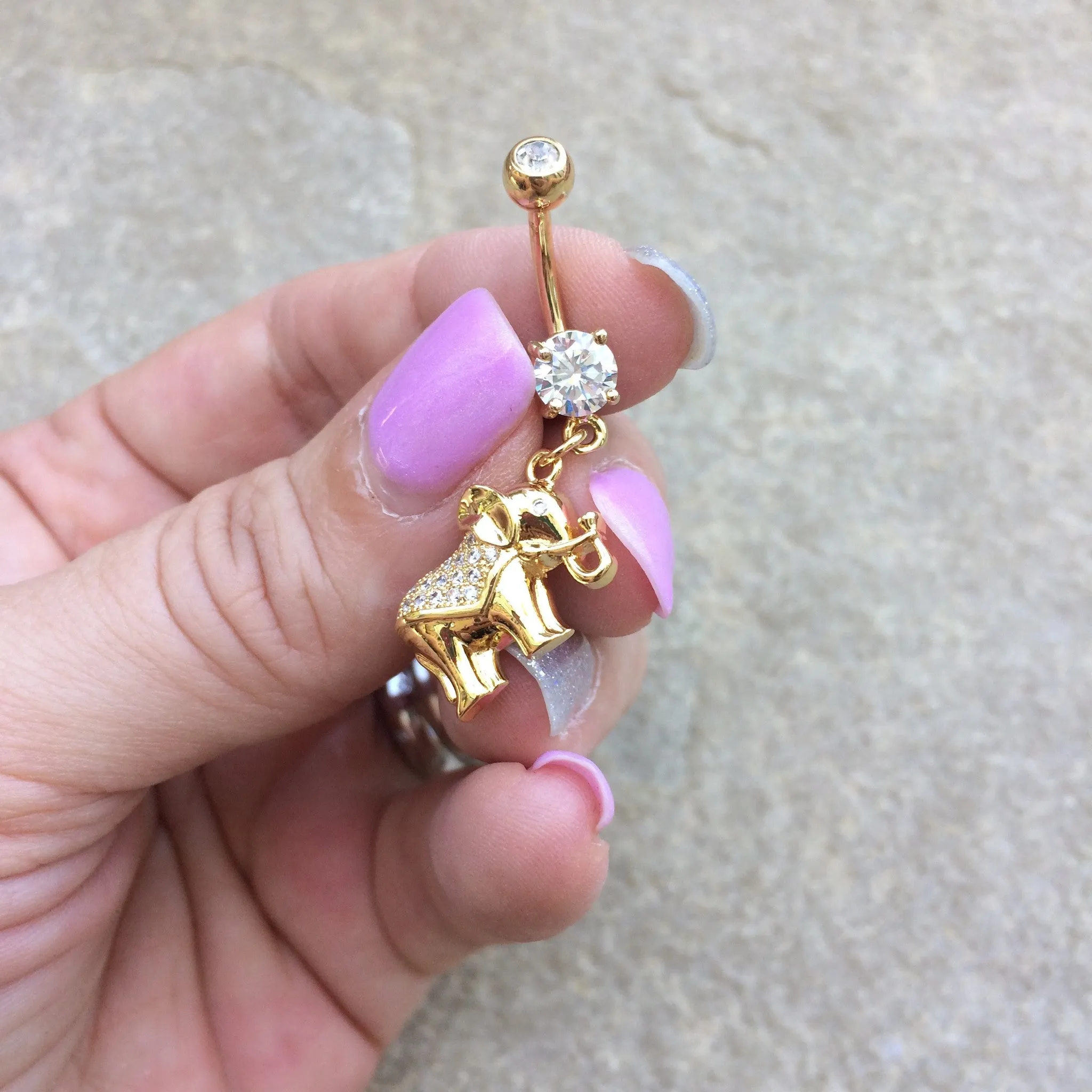 Glittering Balinese Elephant Navel Ring with Gold Plating