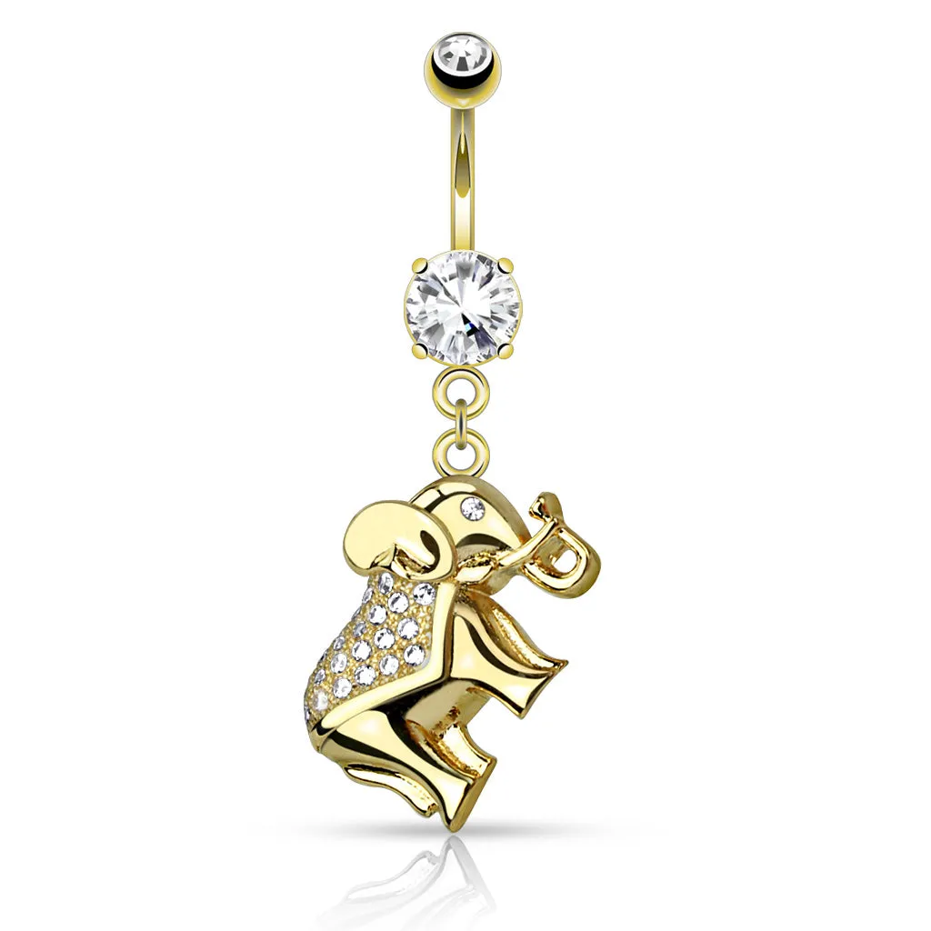 Glittering Balinese Elephant Navel Ring with Gold Plating