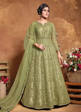 Green Embroidered Wedding Anarkali Suit