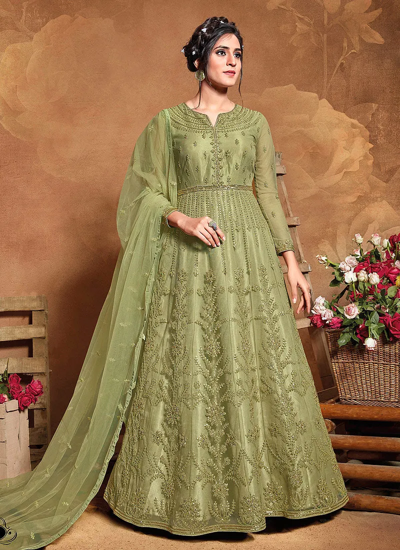 Green Embroidered Wedding Anarkali Suit