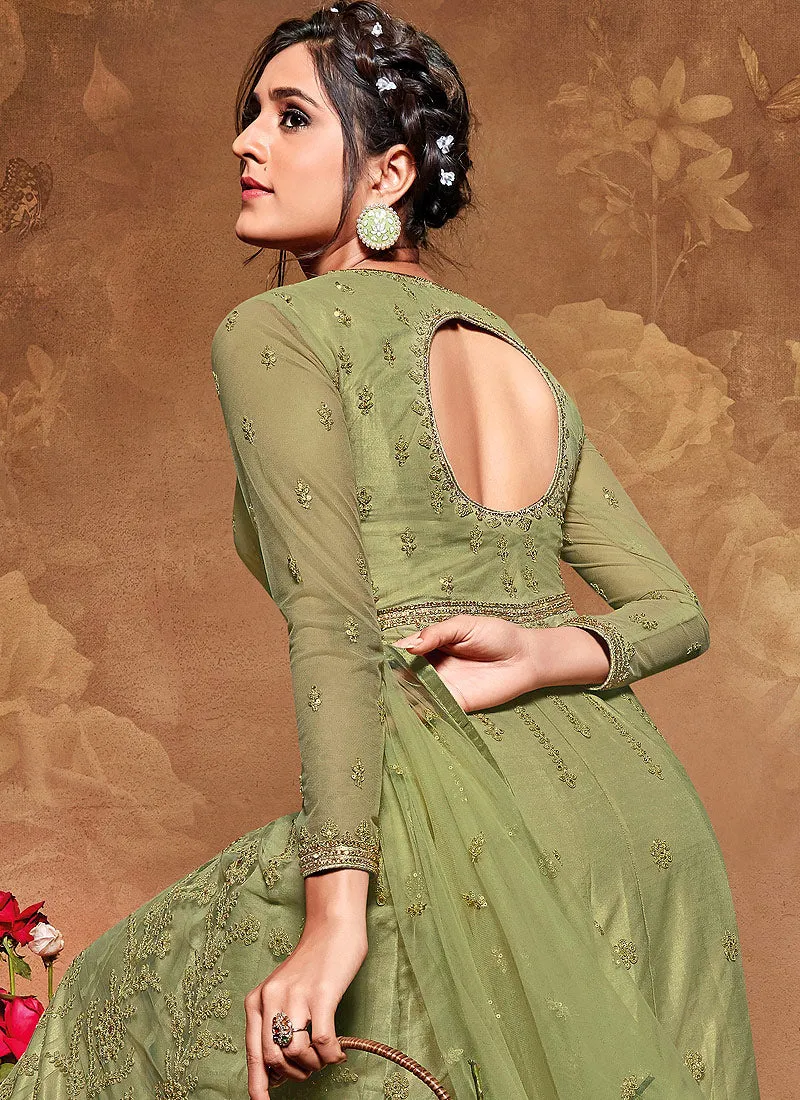 Green Embroidered Wedding Anarkali Suit