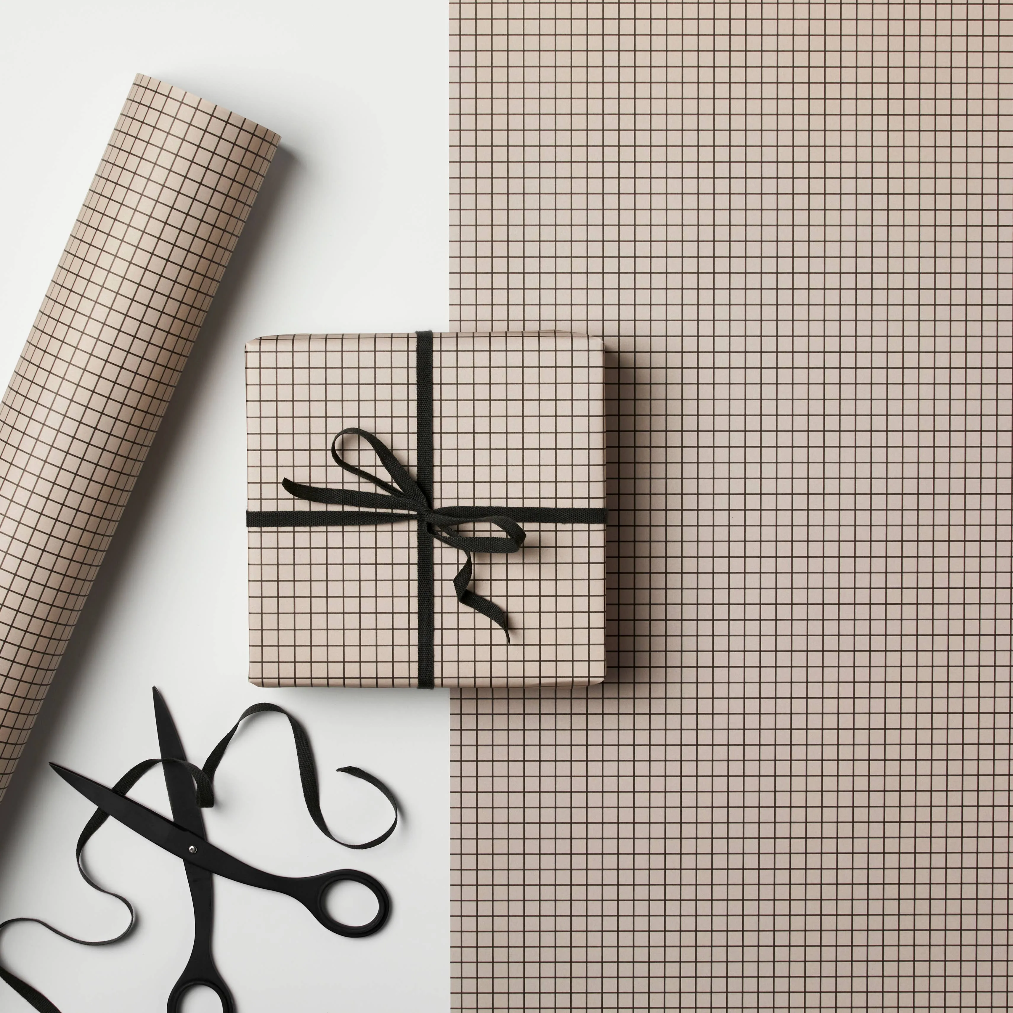 Greige Graph Paper Gift Wrap