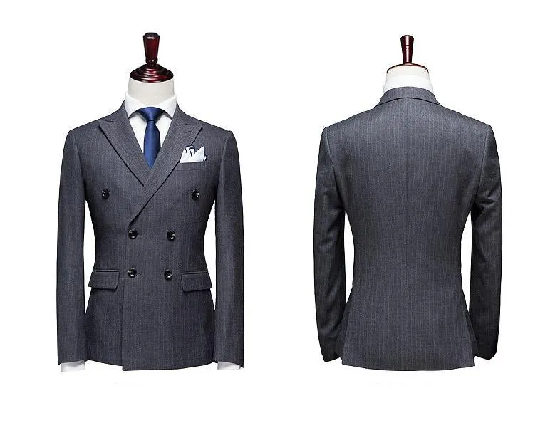 Grey Stripe Double-Breasted Suit