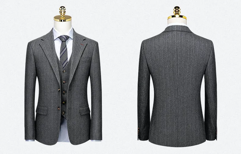 Grey Stripe Wool Blend Winter Suit