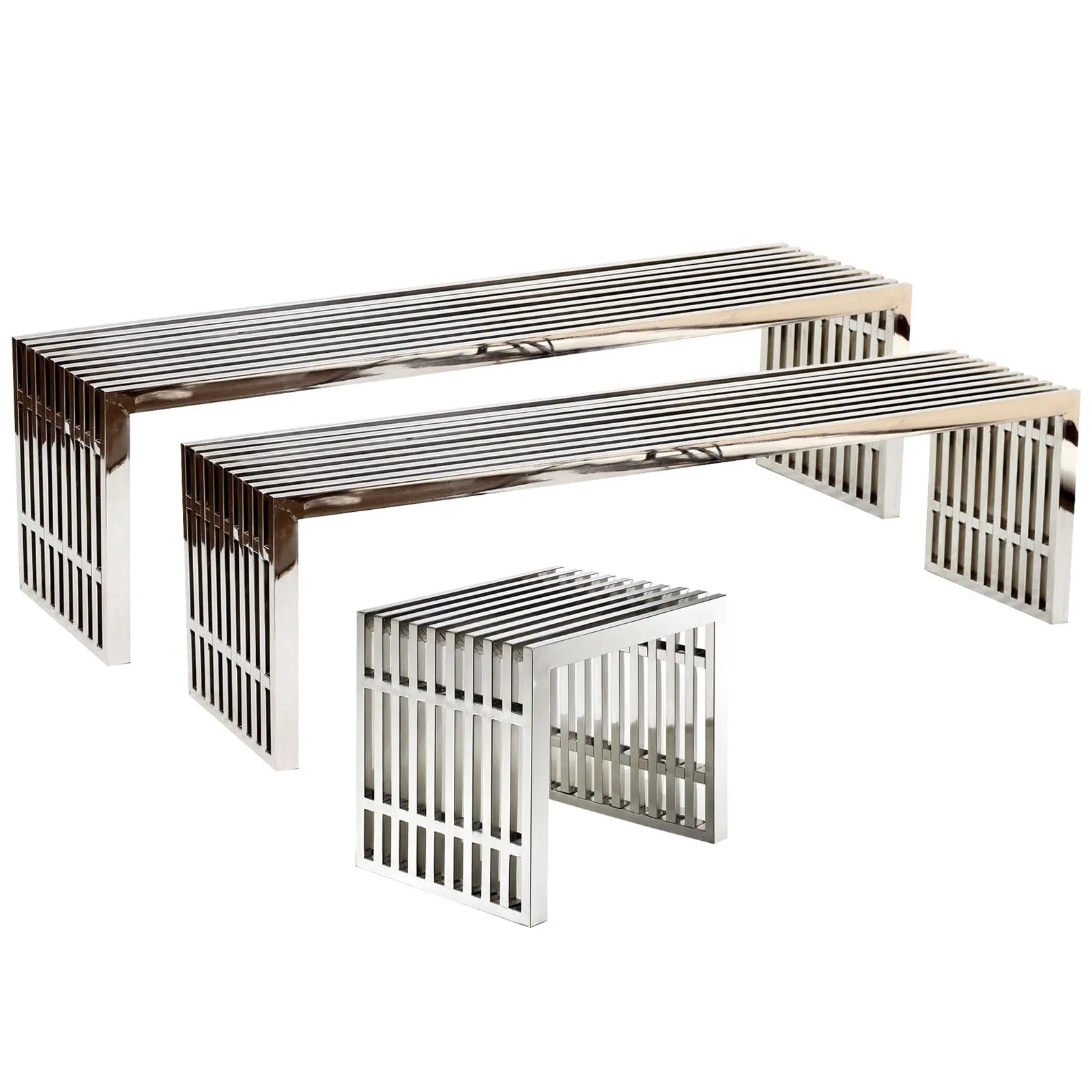 Gridiron Benches Set of 3 Silver EEI-867