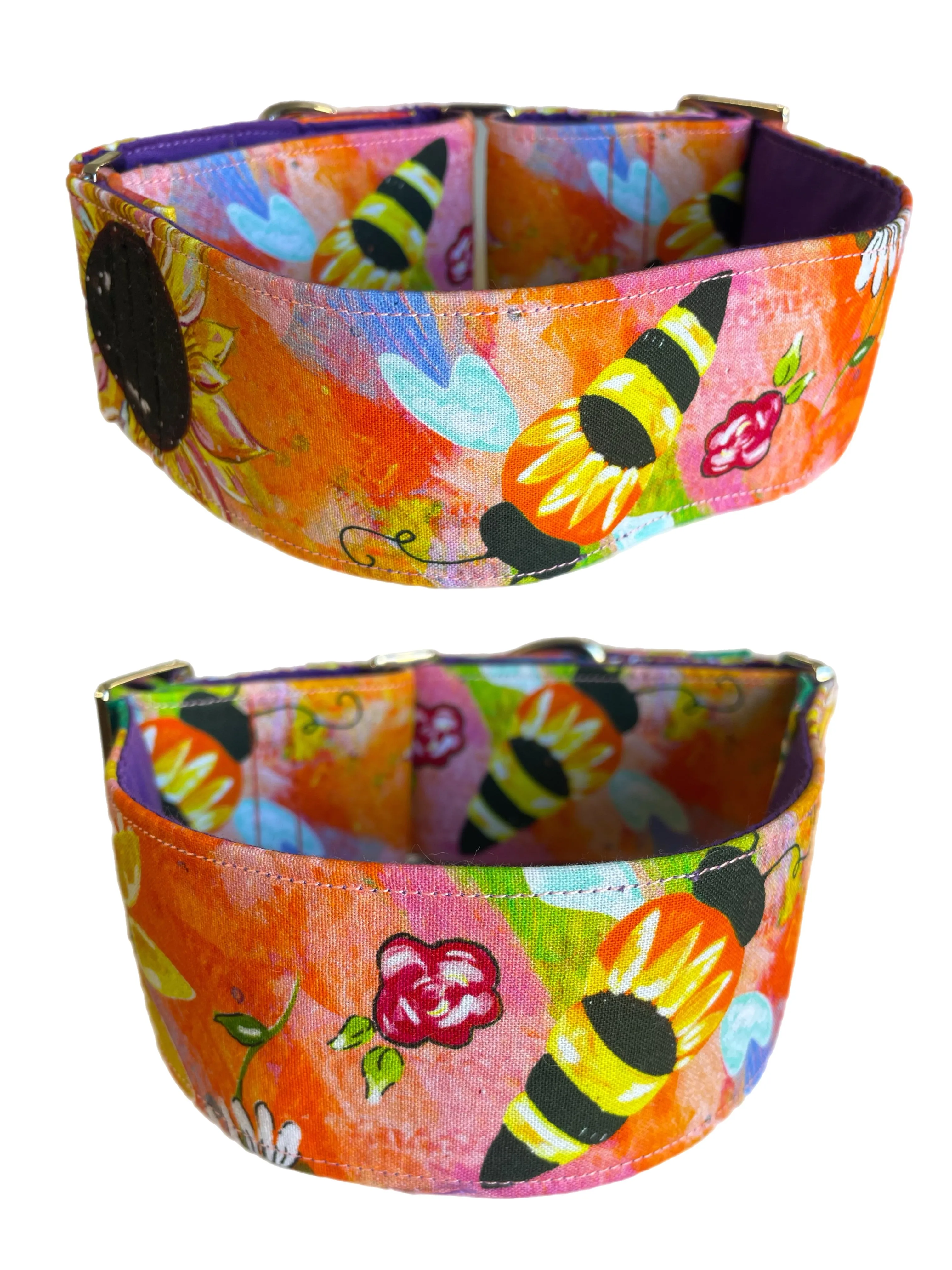 Happy buzz bees martingale collar in cotton fabric 50mm wide