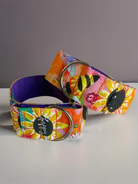 Happy buzz bees martingale collar in cotton fabric 50mm wide