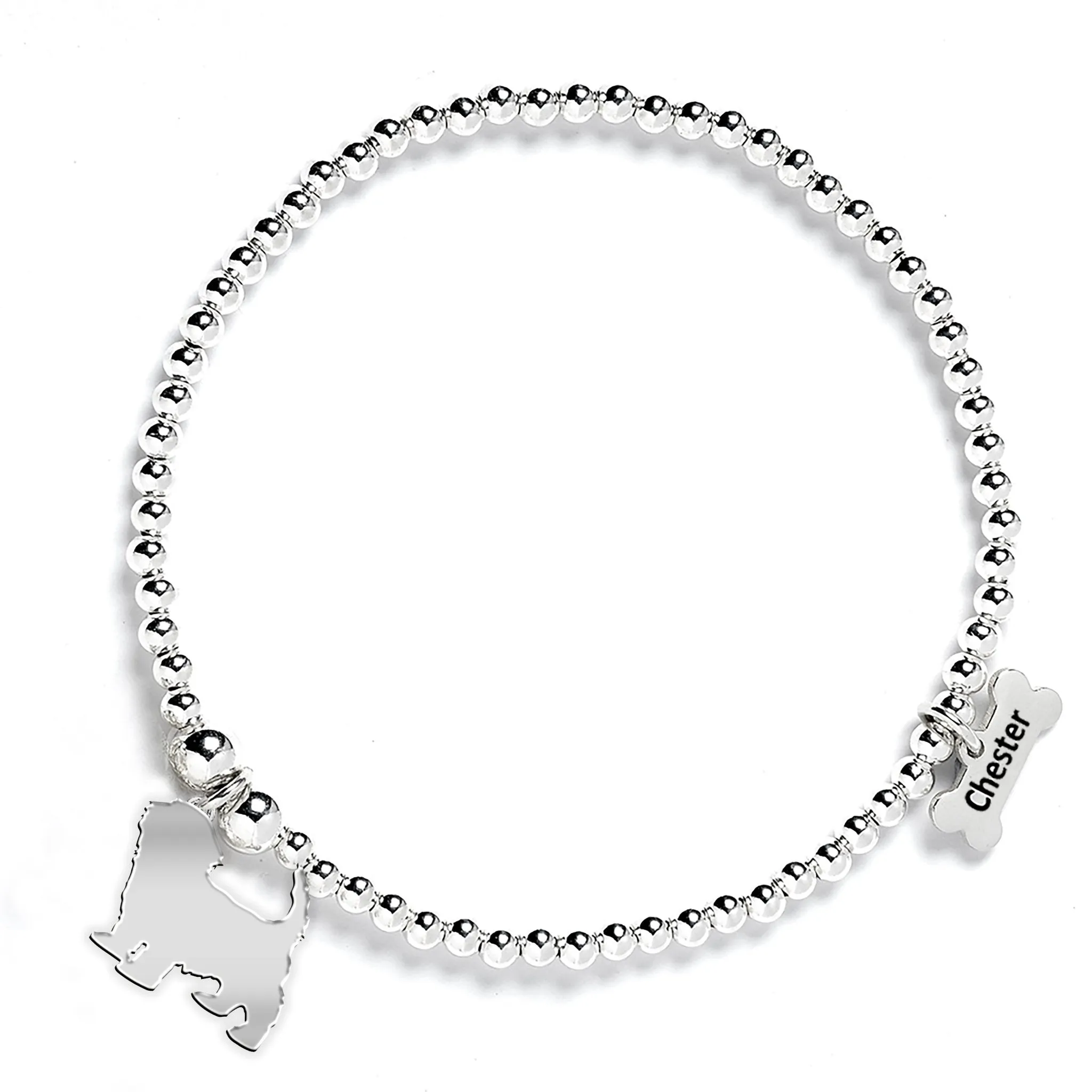 Havanese Silhouette Silver Ball Bead Bracelet - Personalised