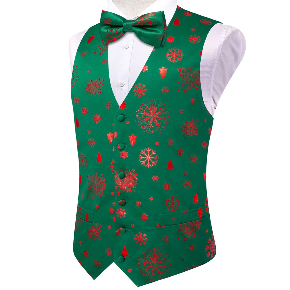 Hi-Tie Green Red Christmas Elements Vest Necktie Bowtie Set