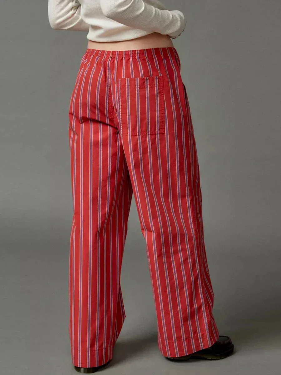 High Elastic Lounge Casual Loose Streetwear Stripe Pants