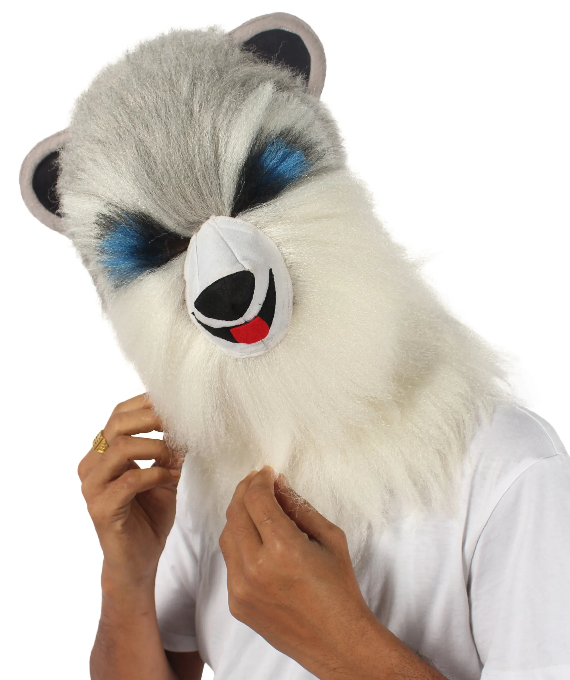 HPO White and Grey Civet Cat Wige with Mask  - Long Synthetic Fibers