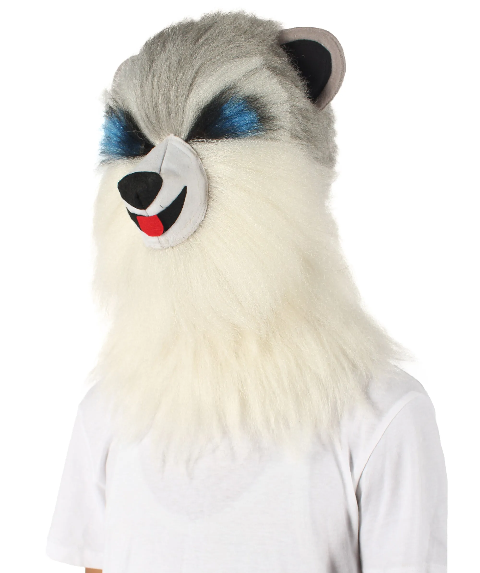 HPO White and Grey Civet Cat Wige with Mask  - Long Synthetic Fibers