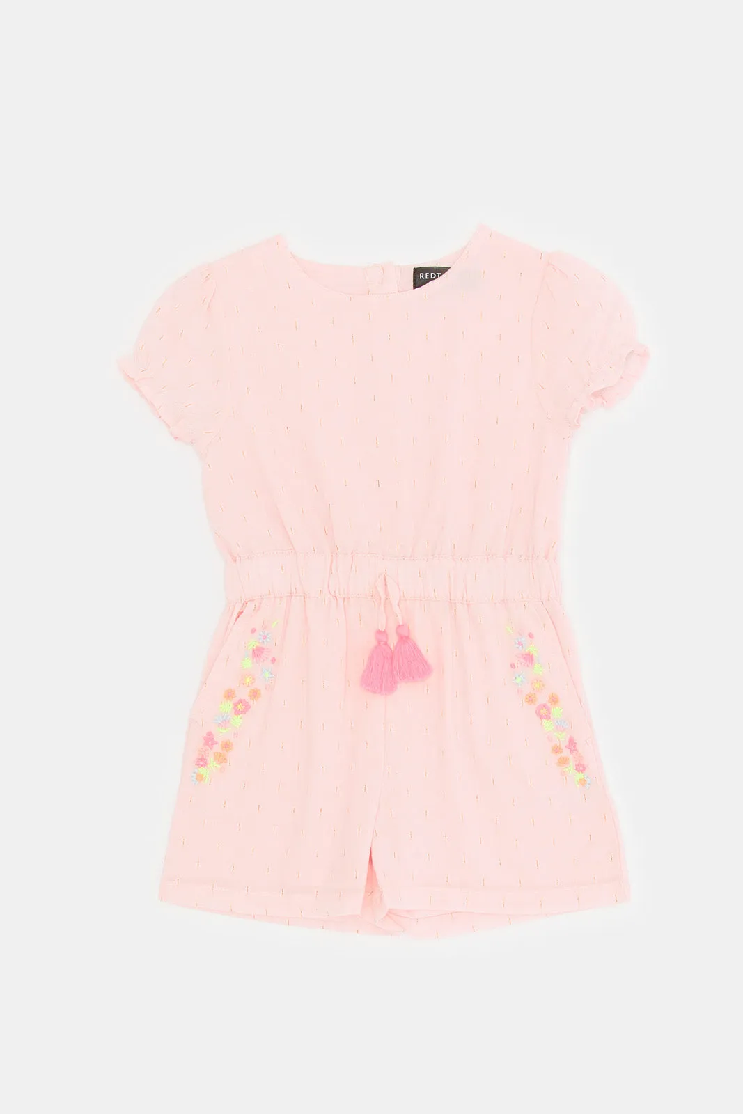 Infant Girls Pink Embroidered Pockets Jumpsuit