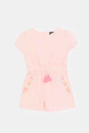 Infant Girls Pink Embroidered Pockets Jumpsuit