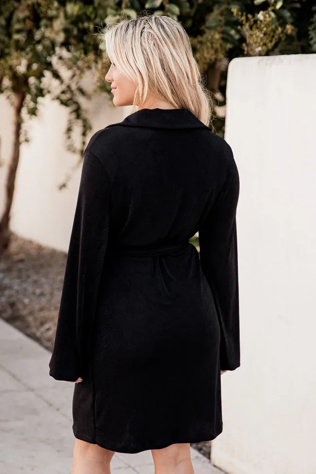 It's Your Move Black Collared Long Sleeve Belted Wrap Dress FINAL SALE