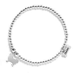 Japanese Spitz Silhouette Silver Ball Bead Bracelet - Personalised