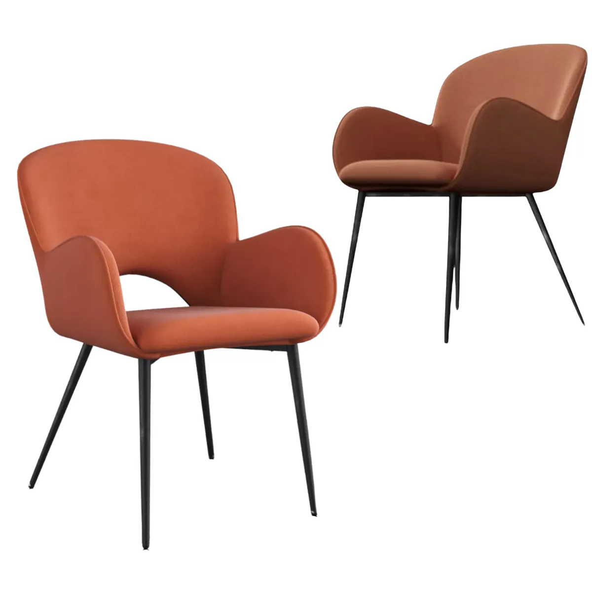 Jessi Orange Velvet Dining Chair with Arm Rest Set of 2