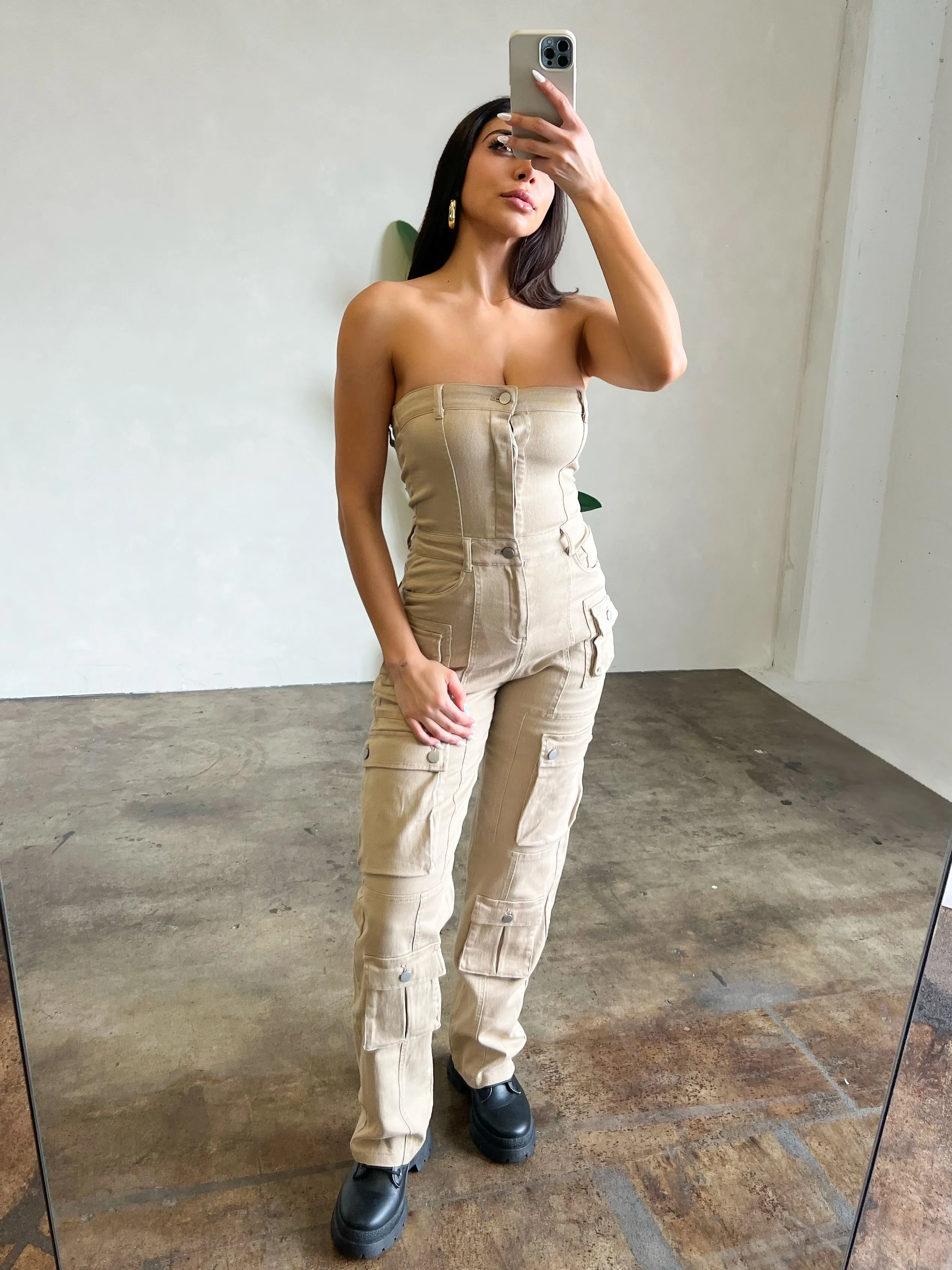 Jessie Denim Jumpsuit (Khaki)