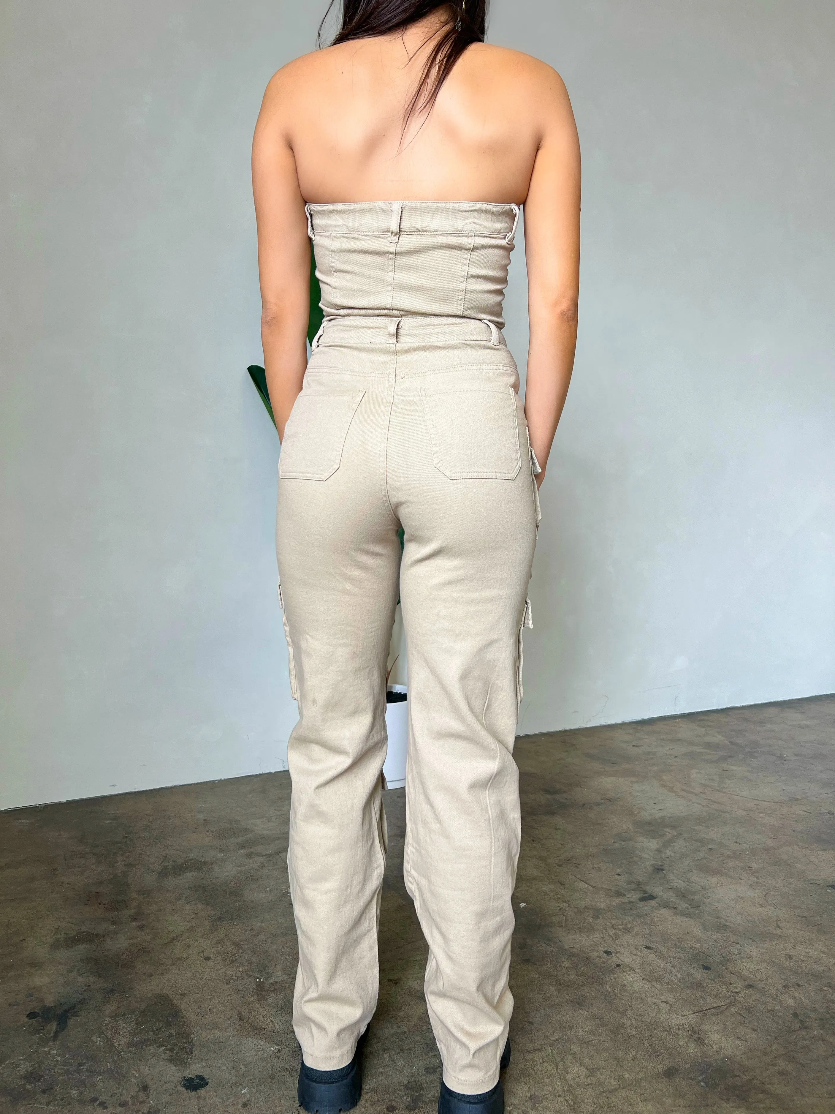 Jessie Denim Jumpsuit (Khaki)