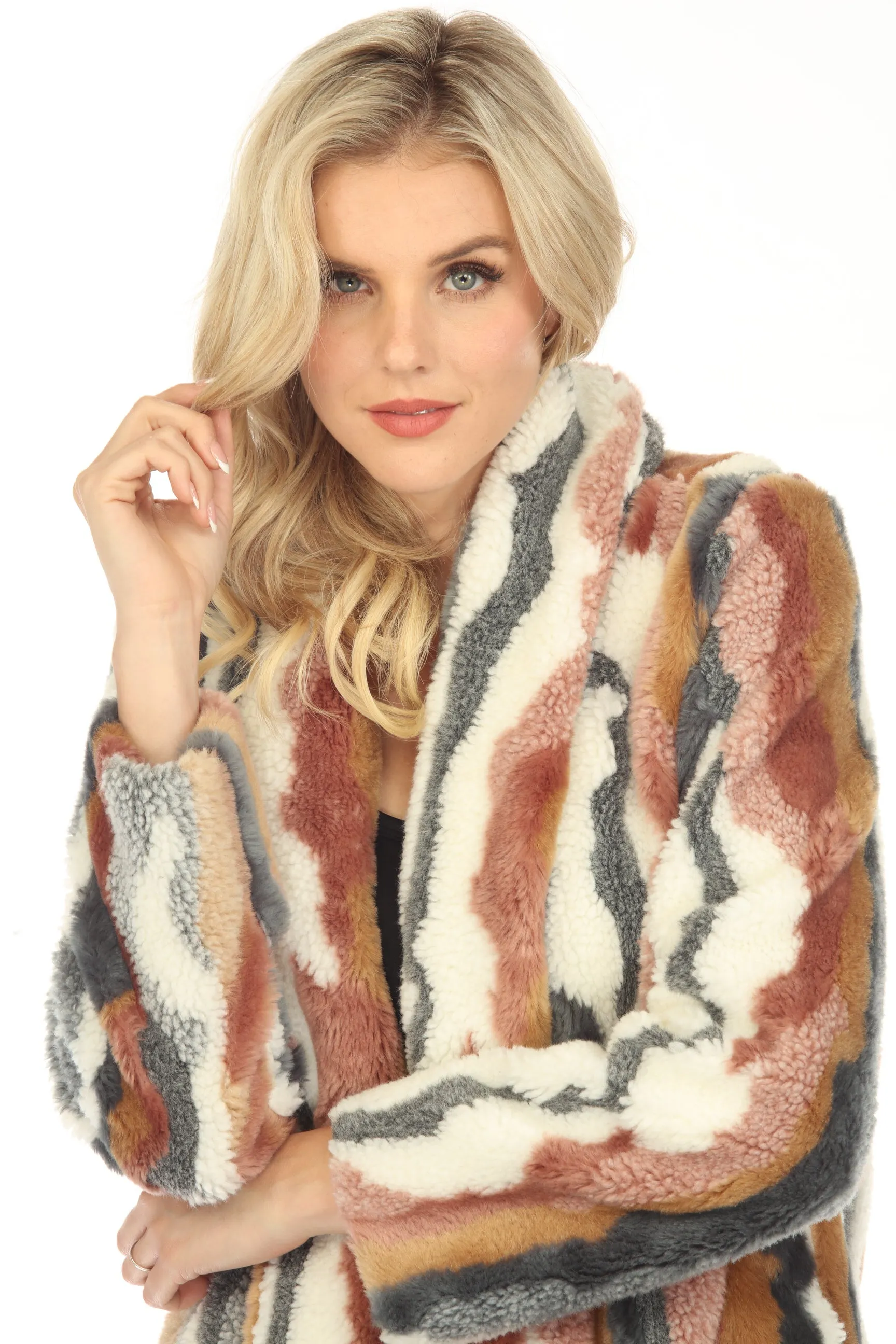 Johnny Was Ziggy Faux Fur Open Front Coat Boho Chic R48023