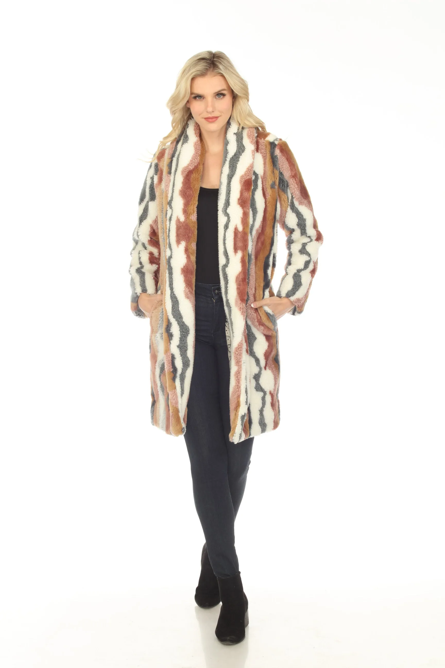 Johnny Was Ziggy Faux Fur Open Front Coat Boho Chic R48023