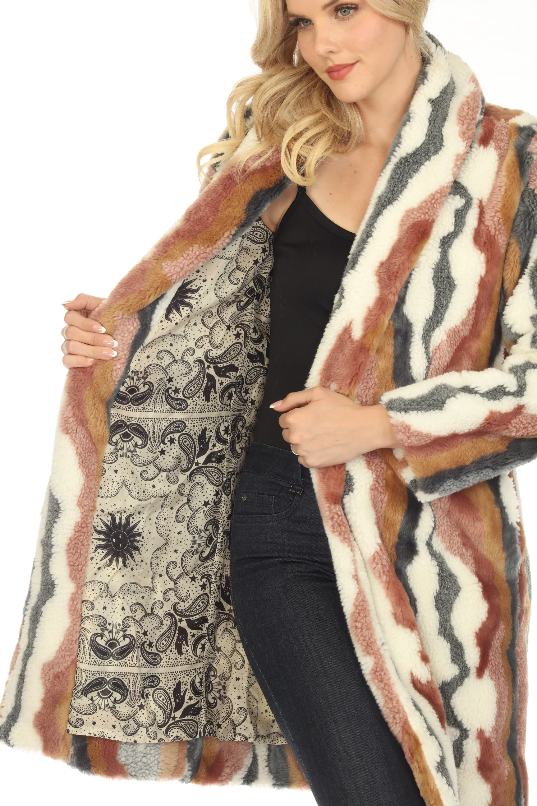 Johnny Was Ziggy Faux Fur Open Front Coat Boho Chic R48023