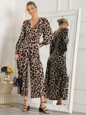 Jolie Moi Kylie Long Sleeved Jumpsuit, Pink Animal