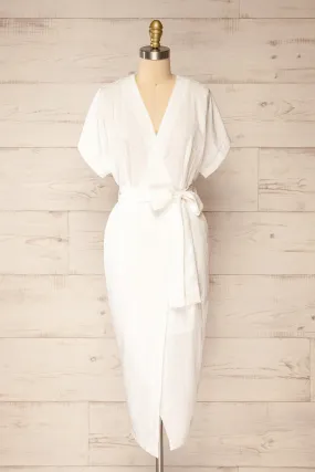 Junin White | Short Sleeve Wrap Midi Dress