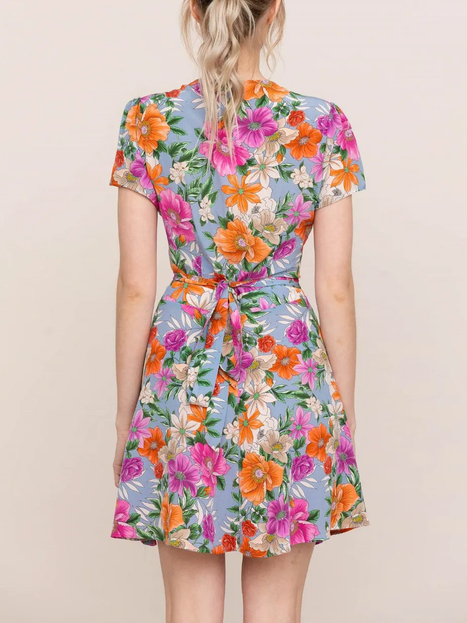 Kennedy Silk Dress - Blue Multi Floral