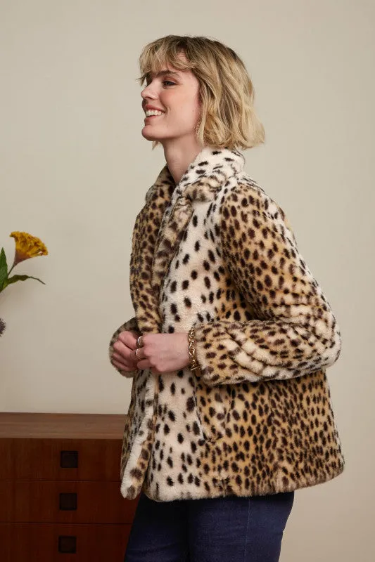 KING LOUIE Ivory Patti Coat Midi Cheetah Fur