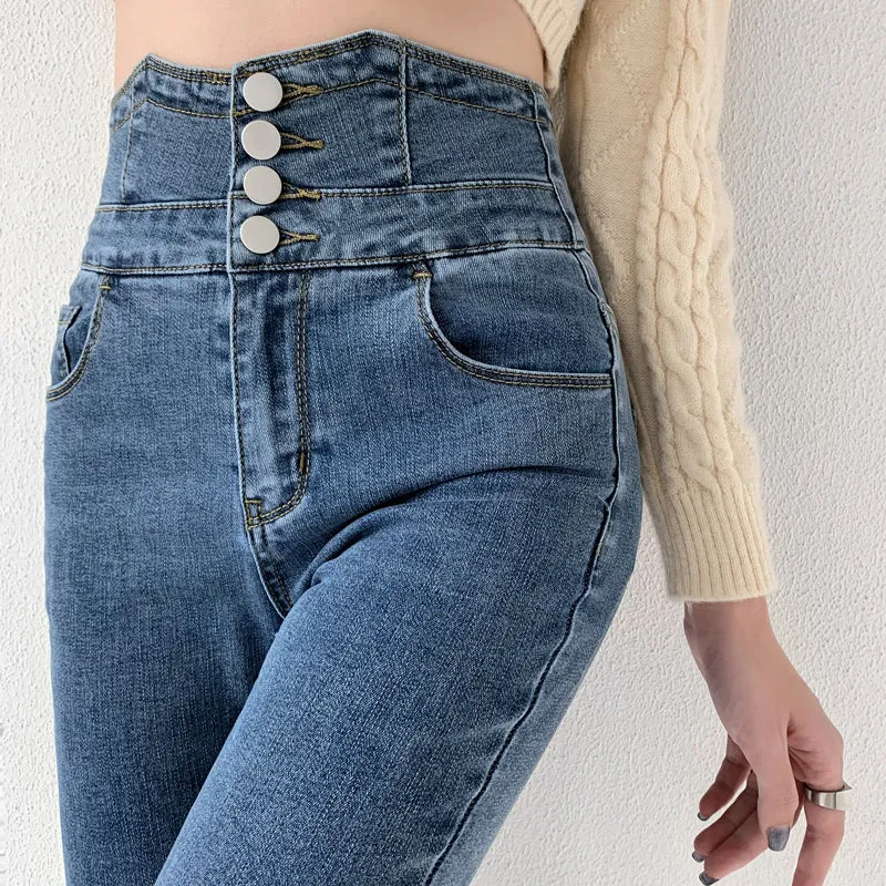 KittenAlarm - High Waist 3 Buttons Skinny Jeans Pants