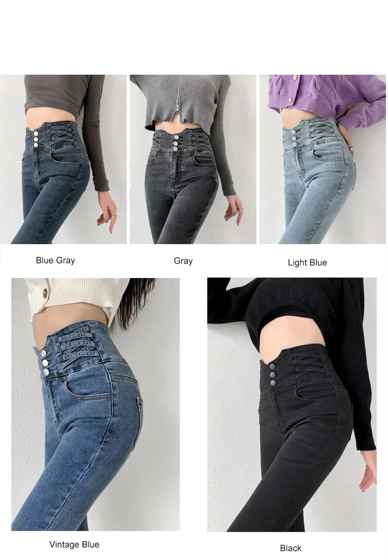 KittenAlarm - High Waist 3 Buttons Skinny Jeans Pants