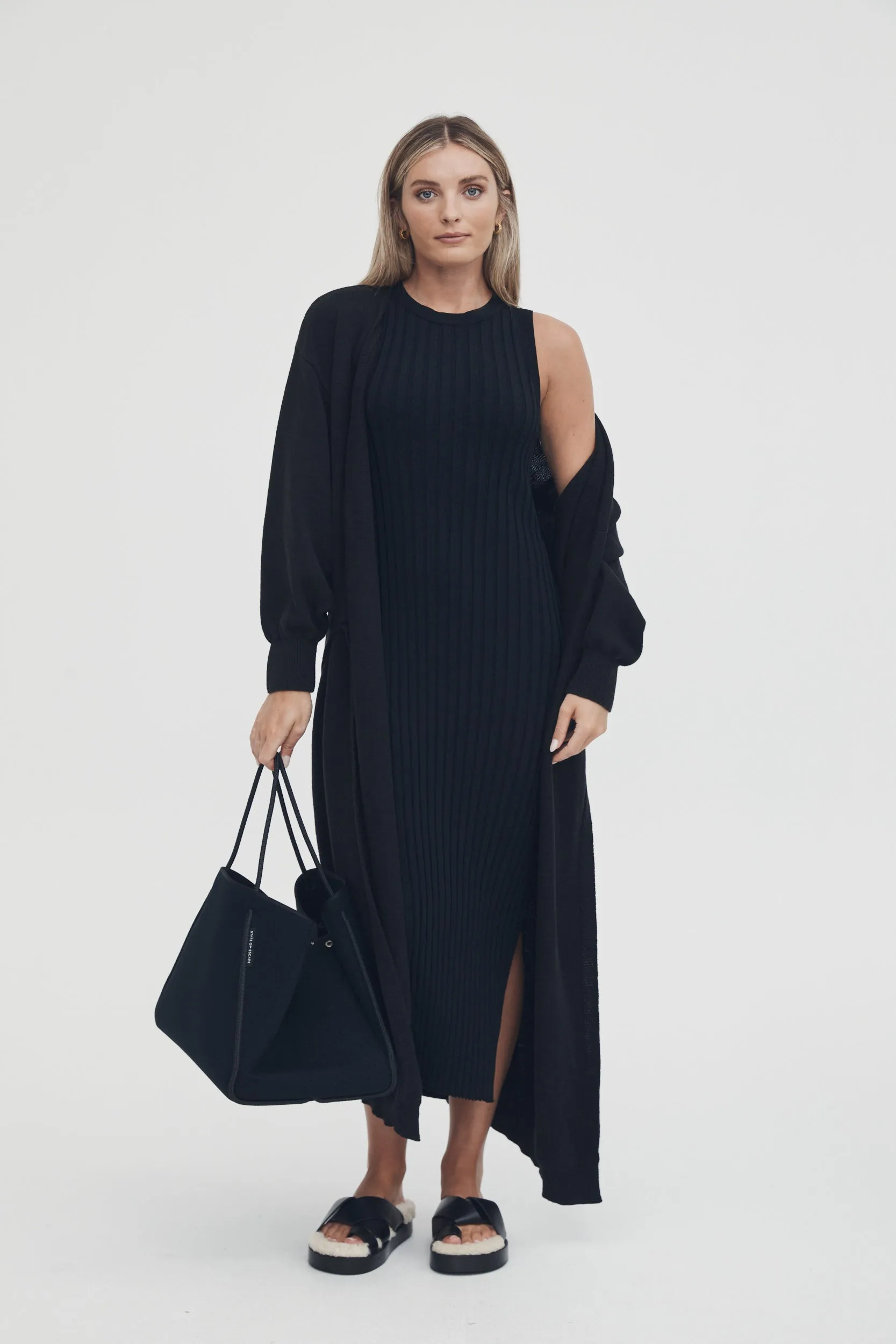 Knit Cotton Wrap Dress (Black)