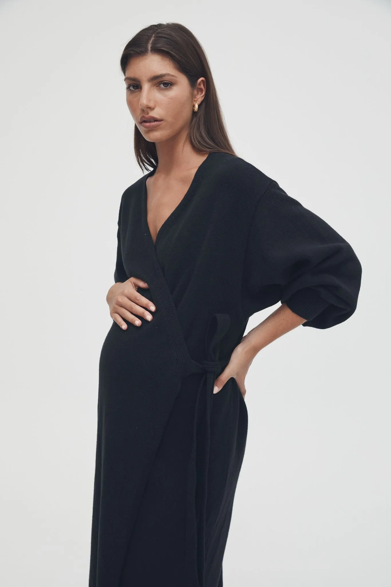 Knit Cotton Wrap Dress (Black)