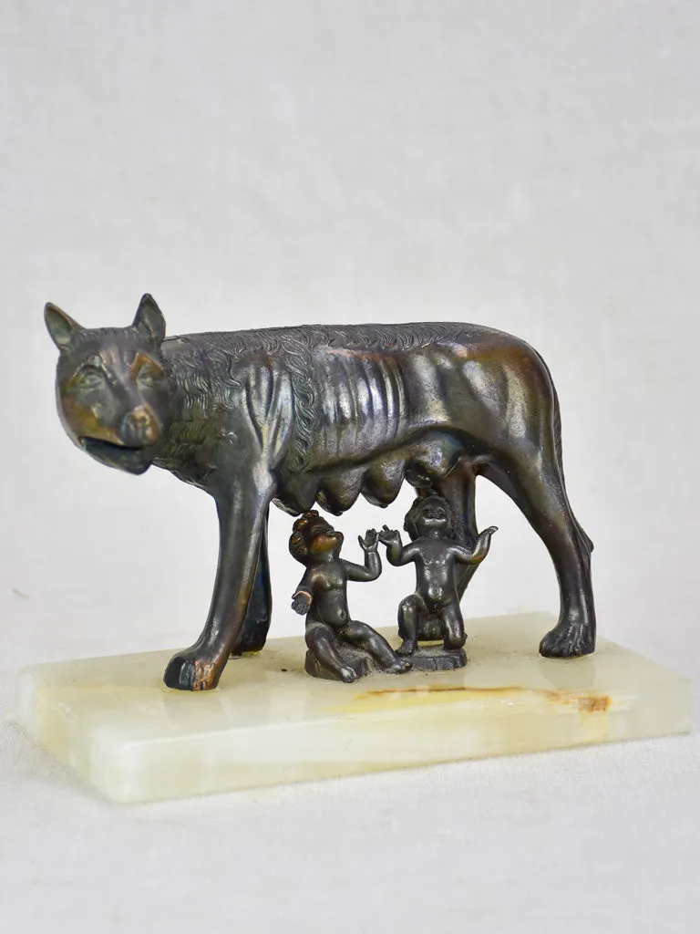 La Lupa Capitolina "the Capitoline Wolf" Romulus and Remus bronze and alabaster vintage sculpture