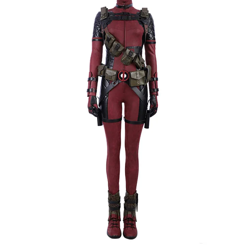 Lady Deadpool Cosplay Costume Red Leather Bodysuit Halloween Party Suit