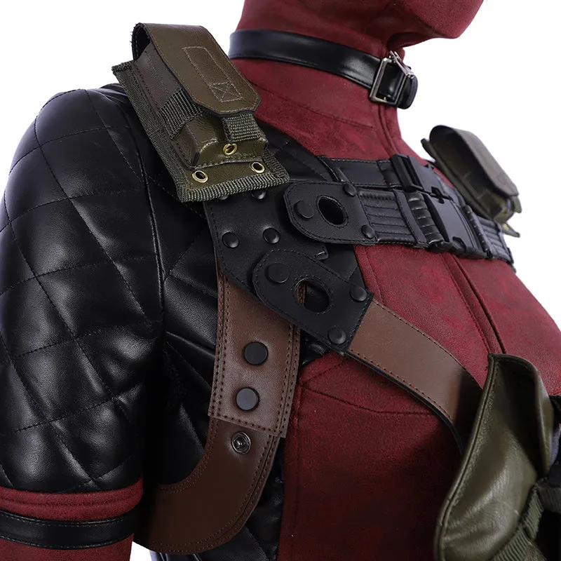 Lady Deadpool Cosplay Costume Red Leather Bodysuit Halloween Party Suit